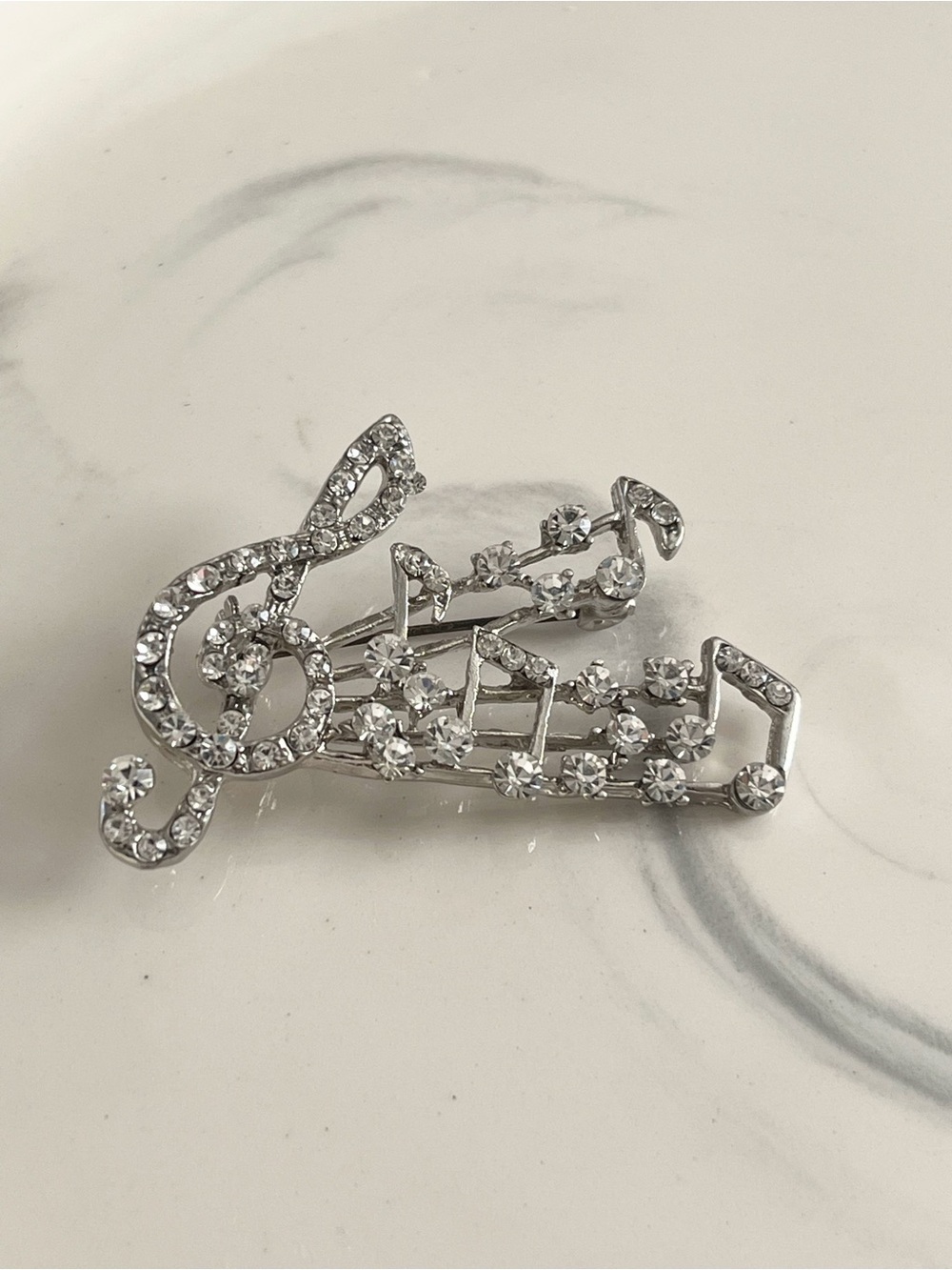 Sparkling Rhinestone Musical Notes Treble Clef Brooch